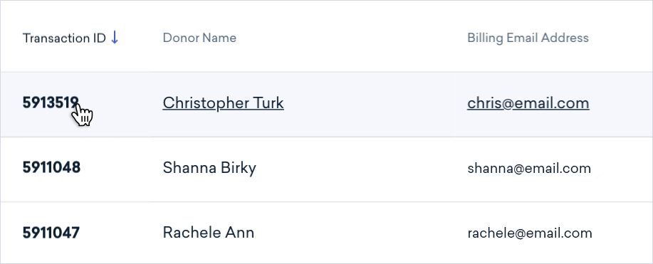 an image of someone selecting a Transaction ID number on the Transaction History page