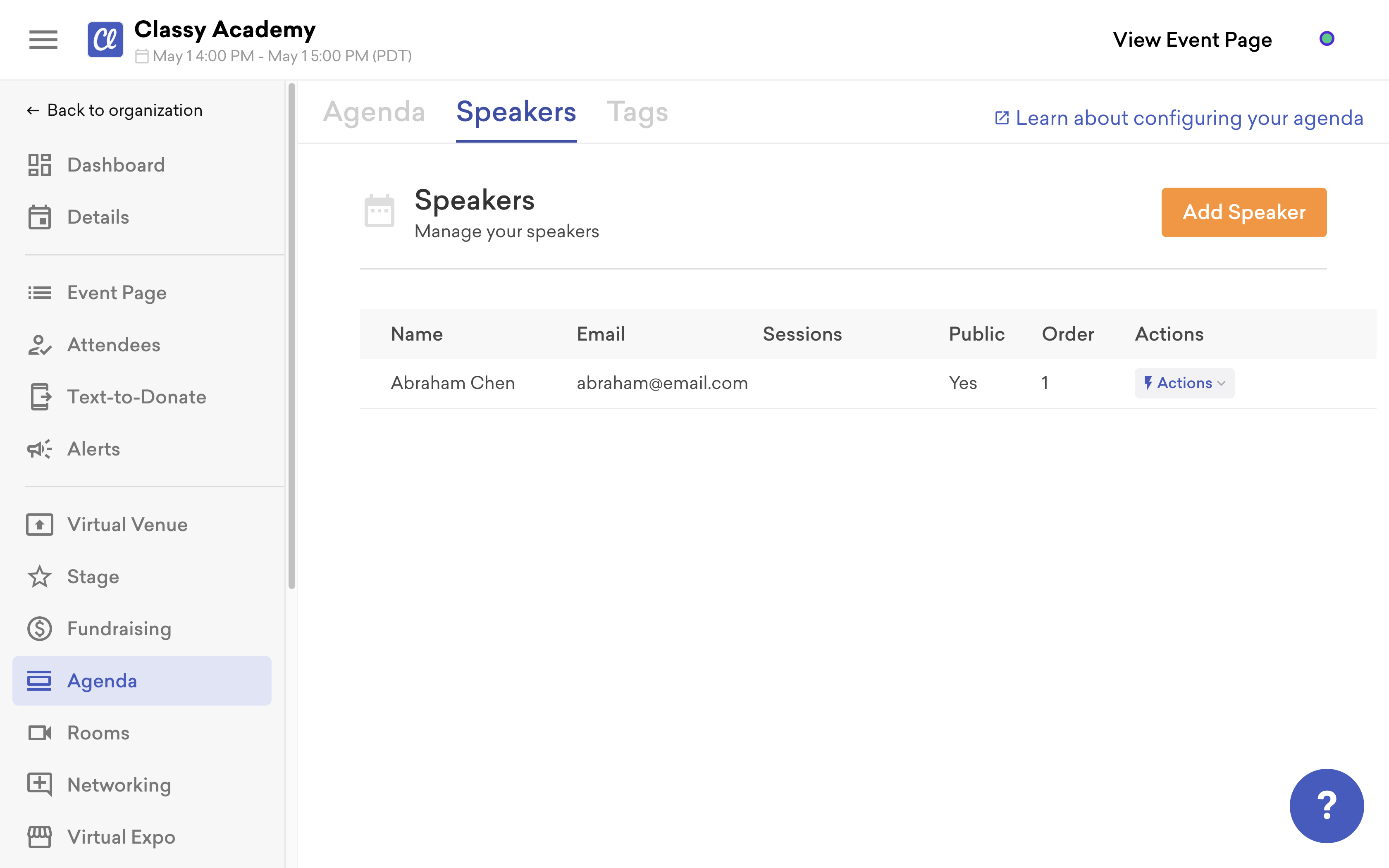 screenshot of the speakers tab