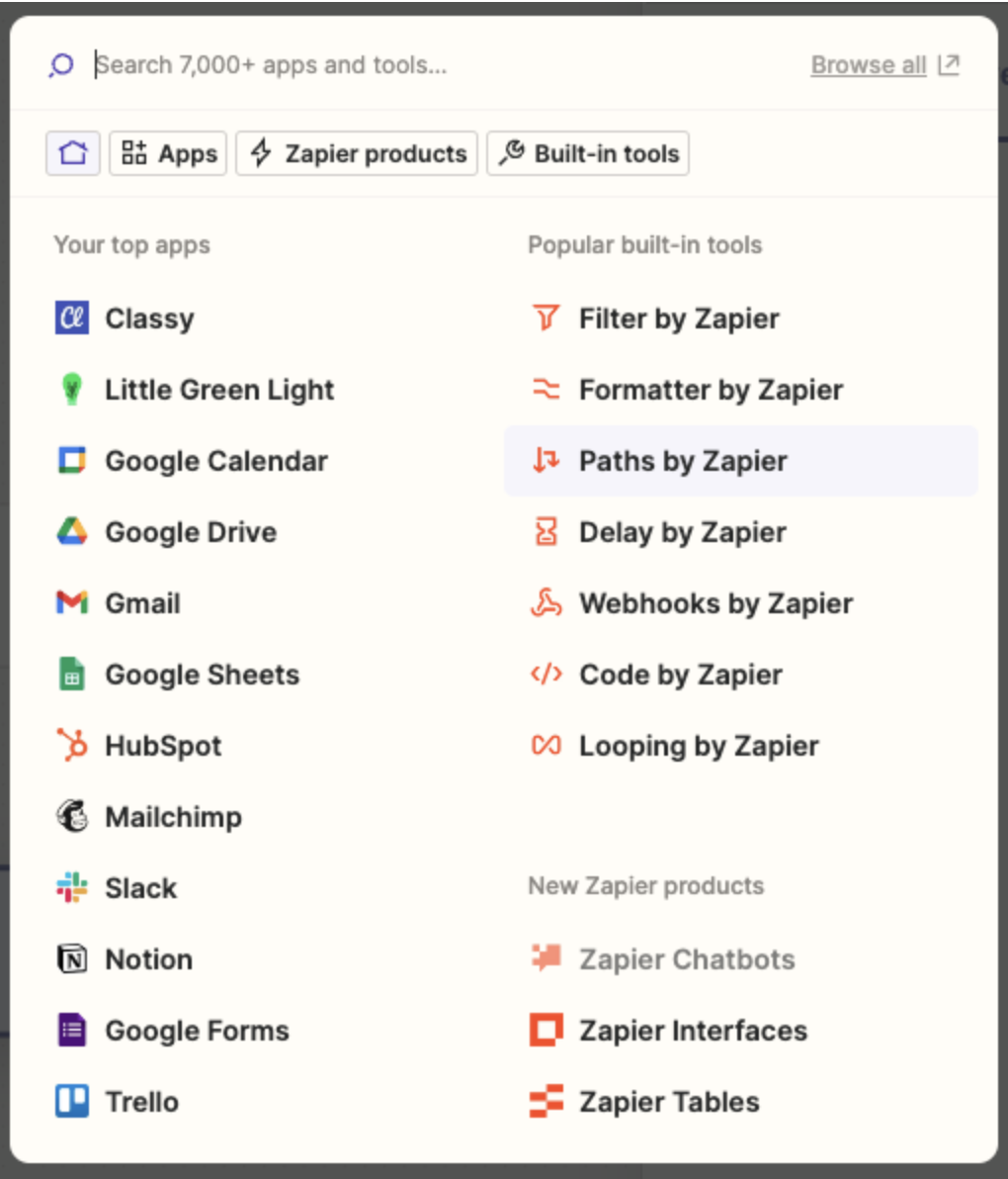 image of Paths option in Zapier