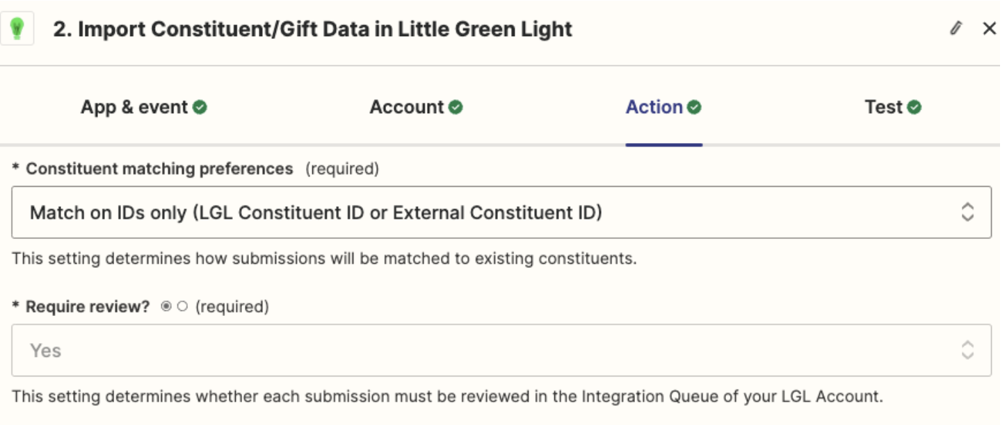 Image of review setting on Action step