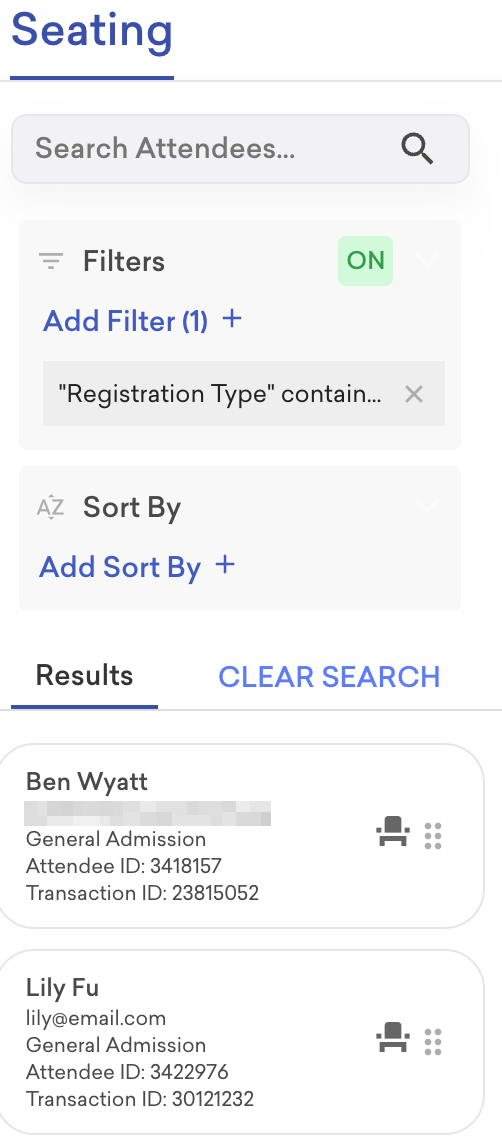 Example filter in attendees list