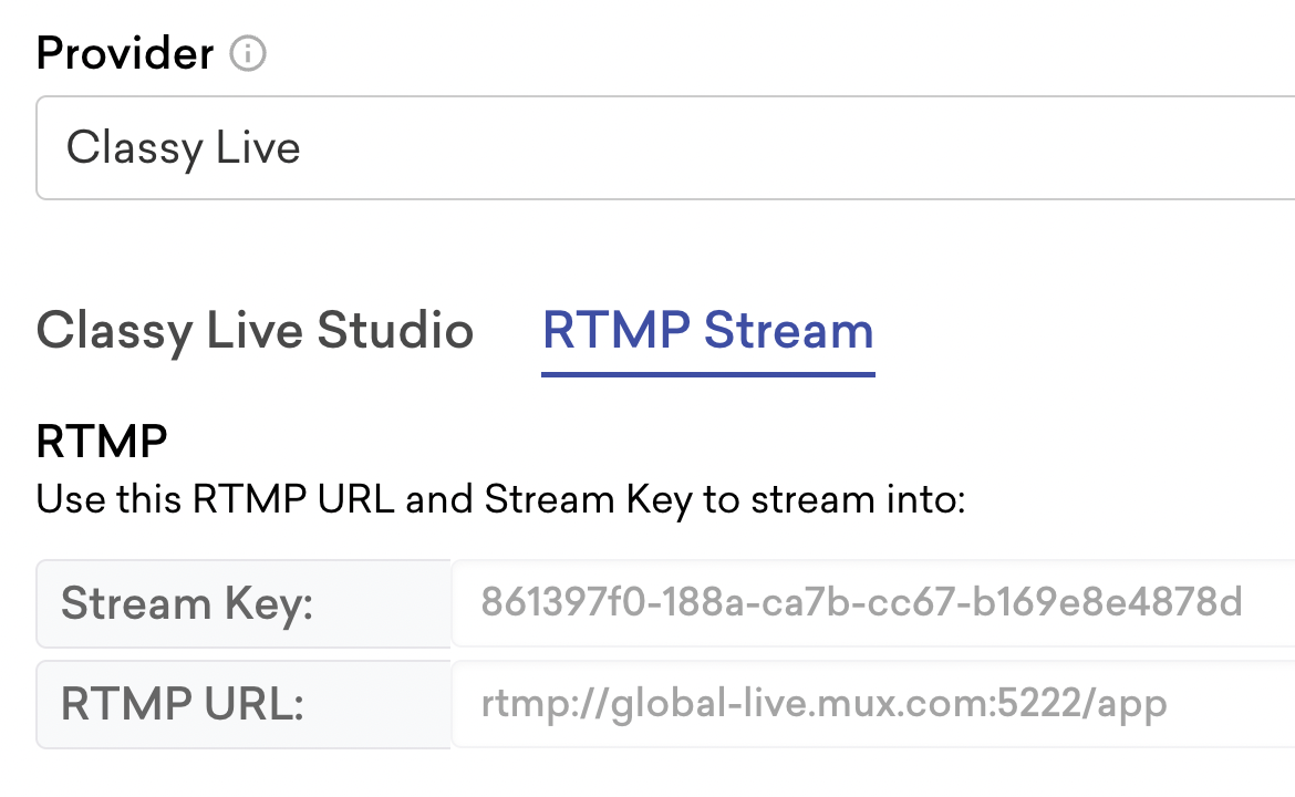 screenshot of the rtmp stream tab in stage