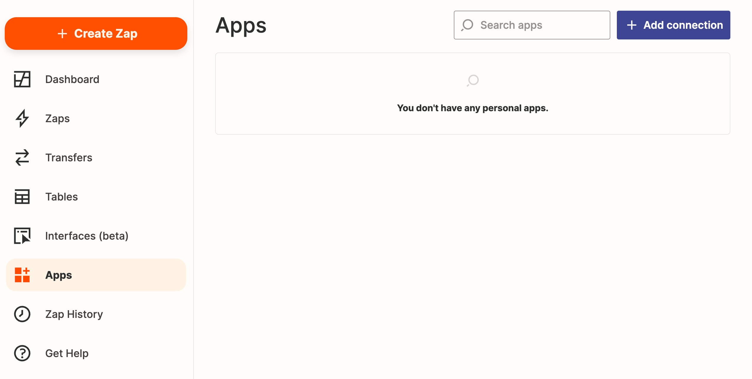 Add connection button in Apps