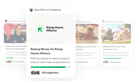 different cards on the page representing each fundraiser