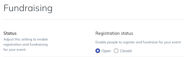 image of fundraising settings in a campaign and the registration status