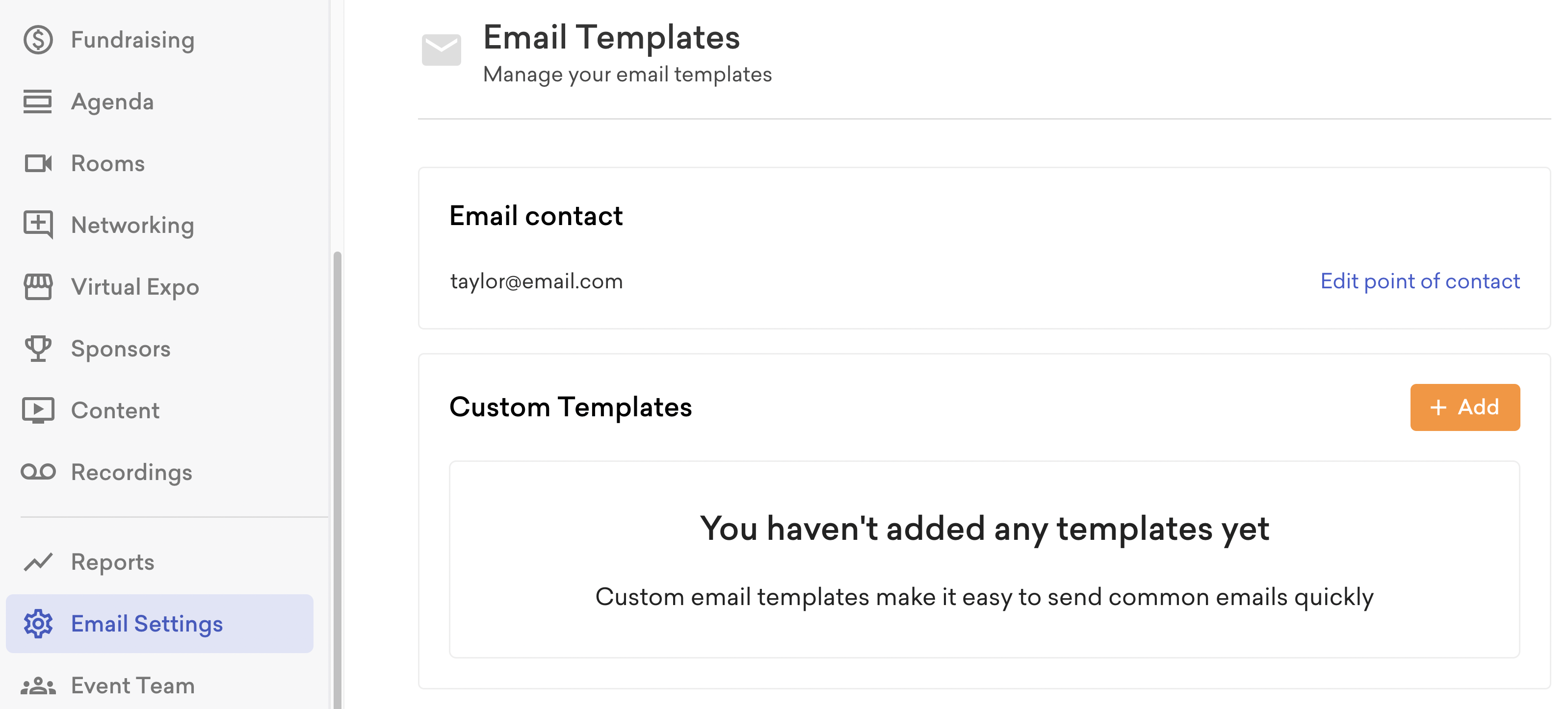 screenshot of the email settings page