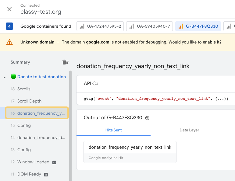 screenshot of google tag manager with one event in the menu highlighted