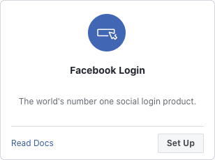 screenshot of the facebook login setup button