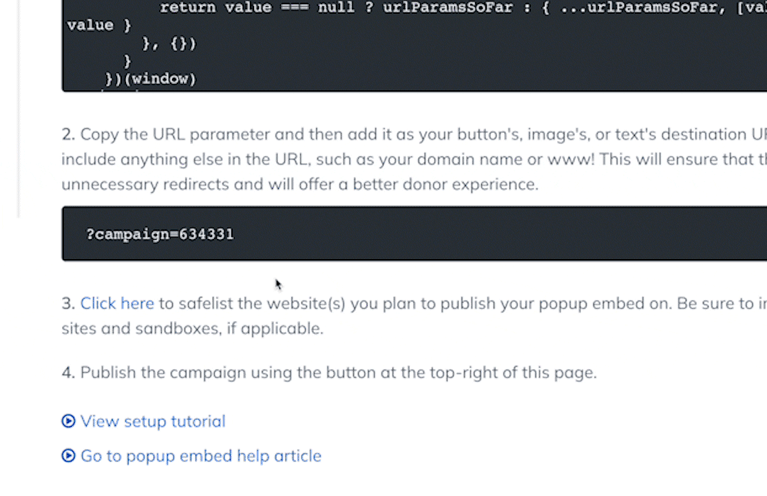 Gif of copying URL parameter and adding it to donate button