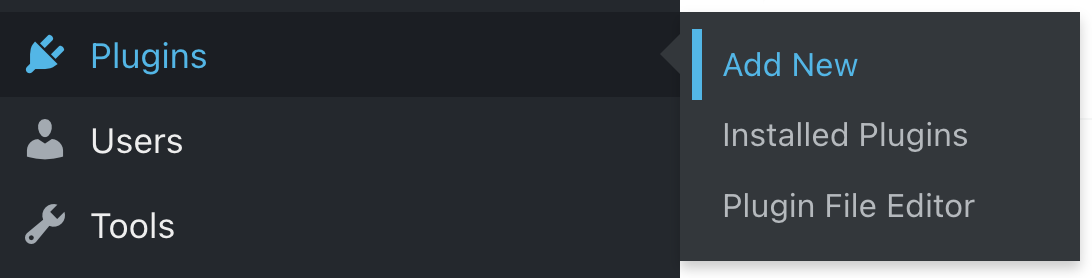 Plugins menu item in Wordpress