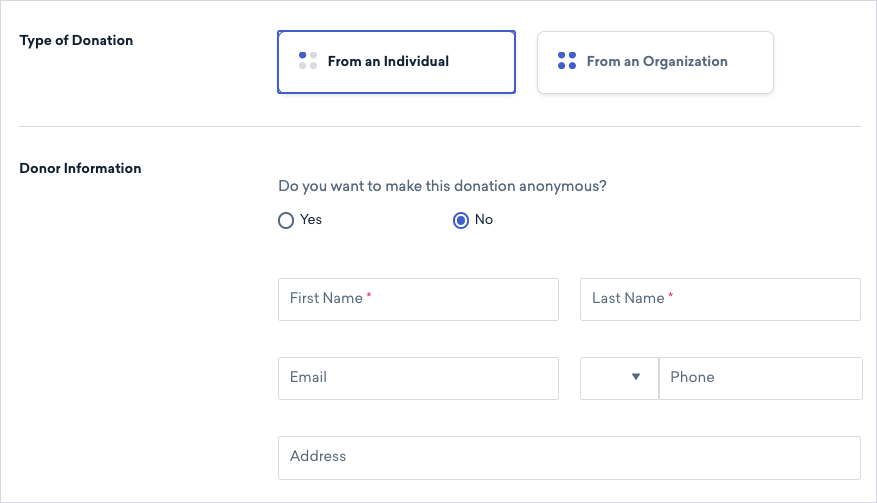 an image of some of the fields from the rest of the offline donation form