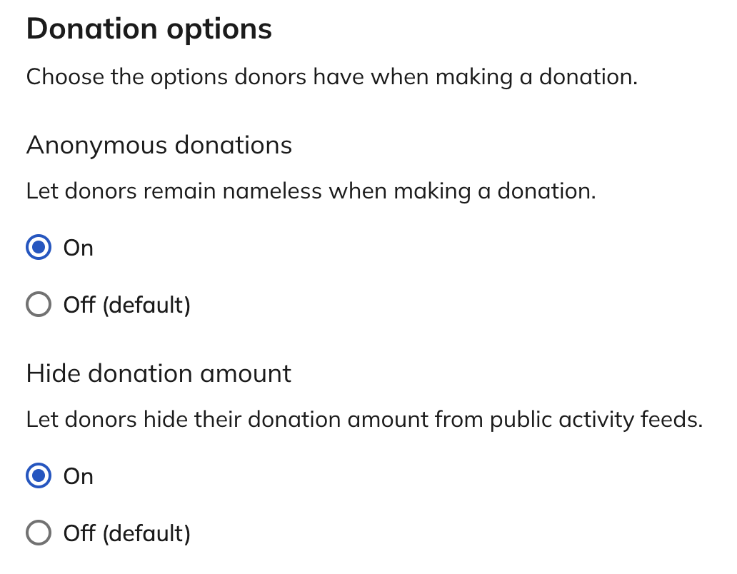 screenshot of edit campaign details form with allow hide donation amount highlighted