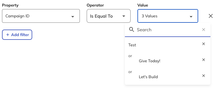 image of entering multiple campaign IDs in advanced filters