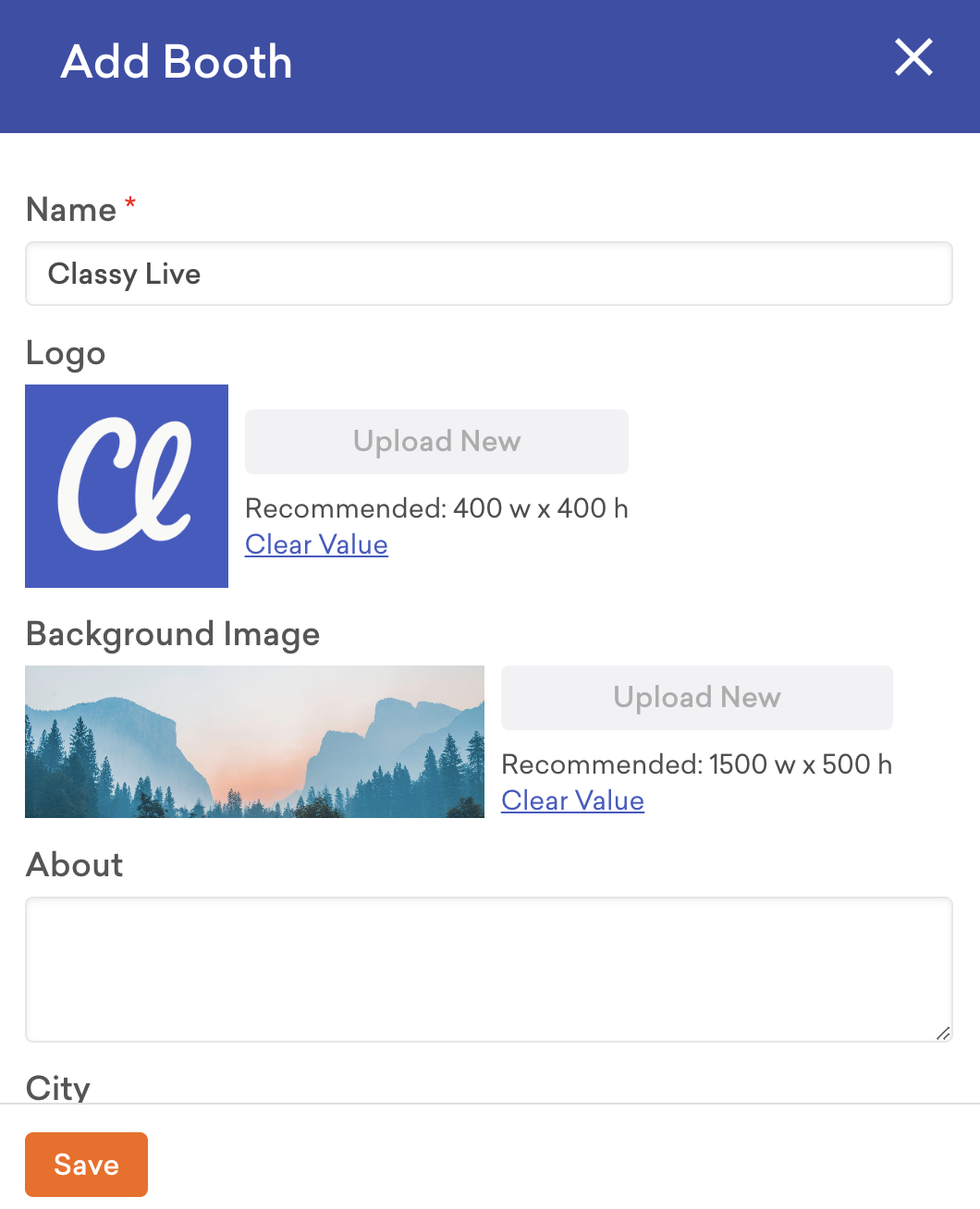 Screenshot of the add booth modal