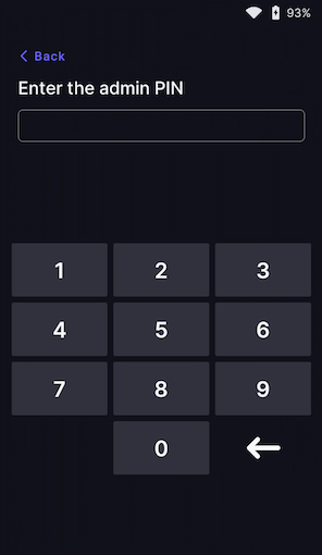Screenshot of the Wise Pos E admin pin screen