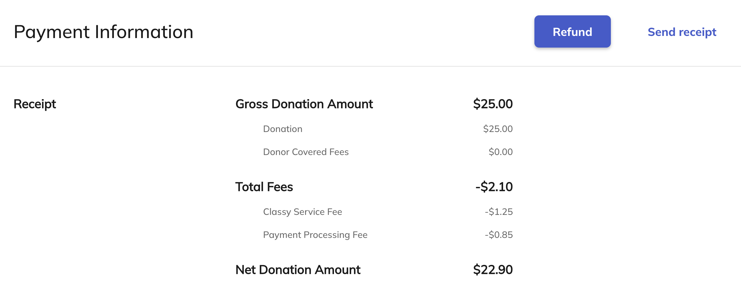 Refund option in a transaction's details
