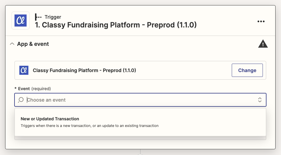 Choose trigger event in Zapier