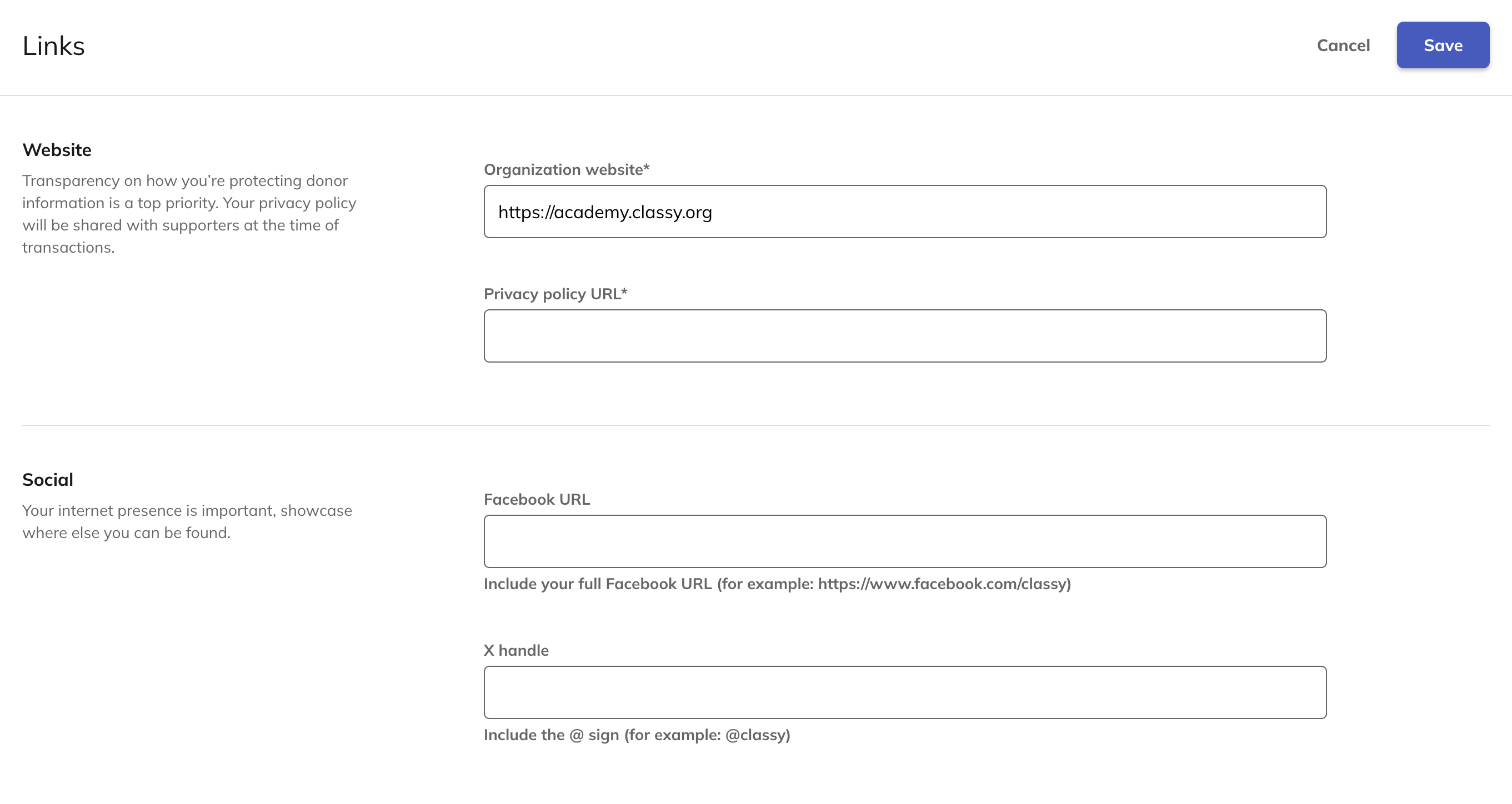 Social link settings