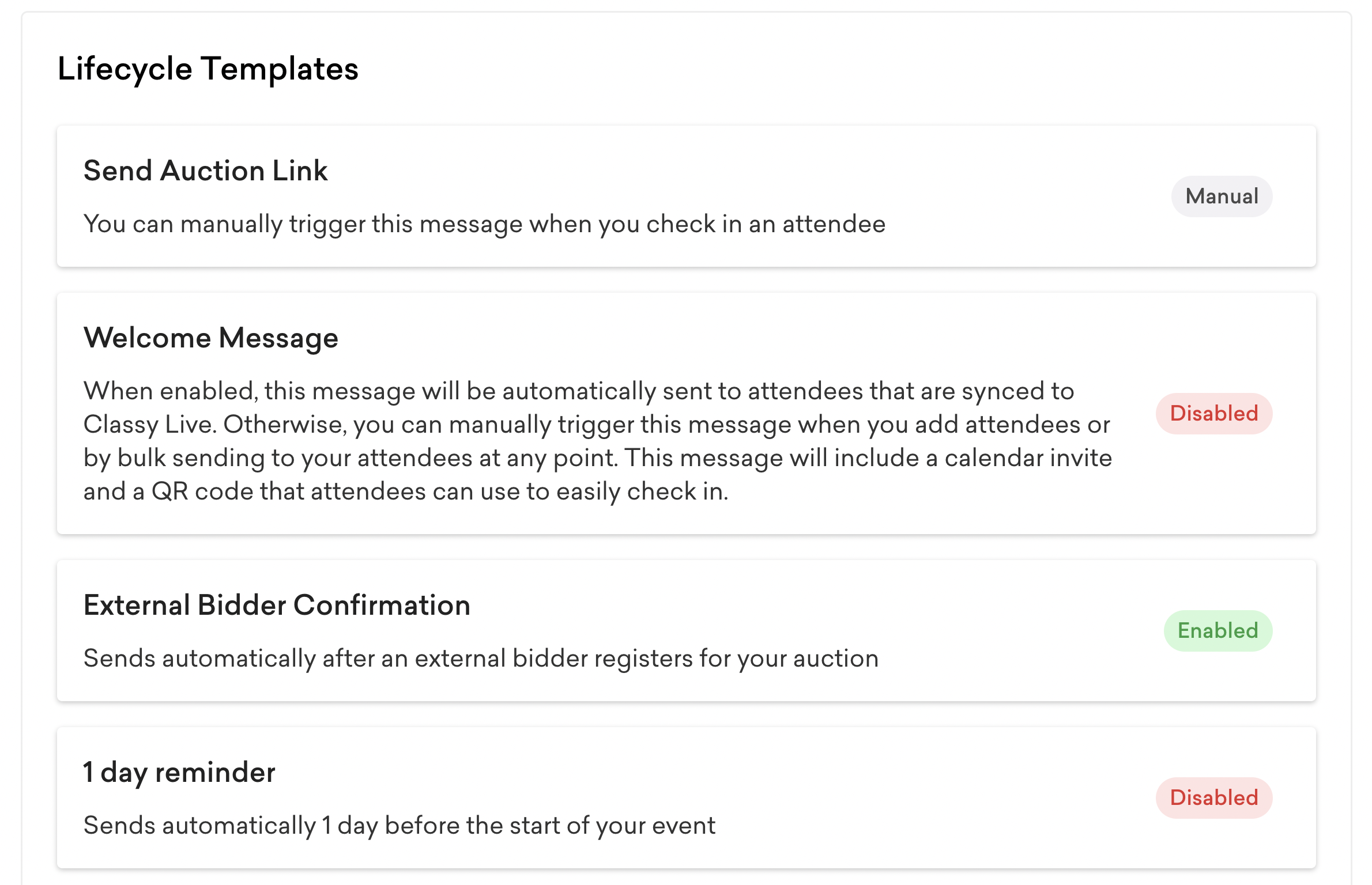 screenshot of the lifecycle templates