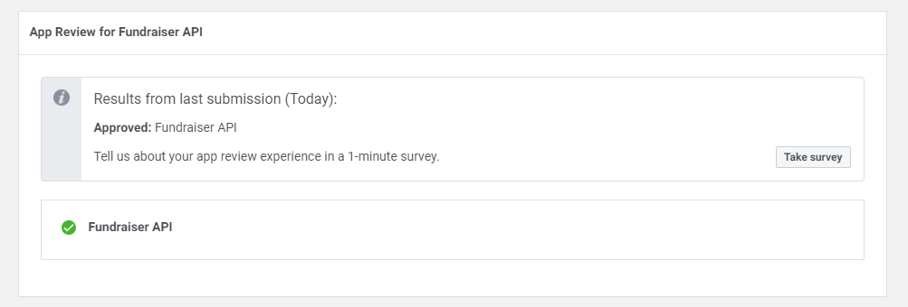 screenshot of an approved fundraiser api with a green checkmark next to it.