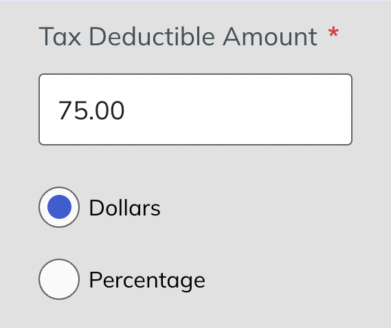 Screenshot of the tax deductible amount field
