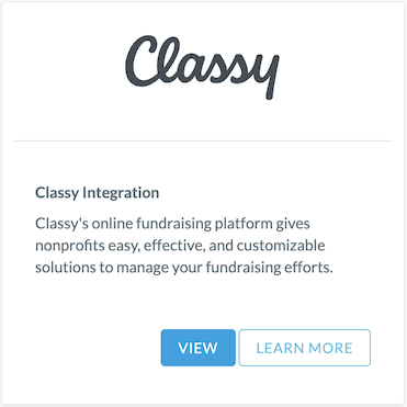 screenshot of the connect Classy button in Virtuous