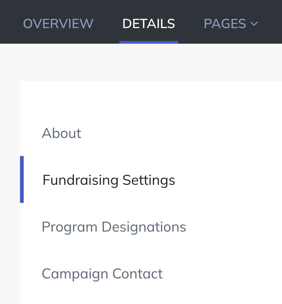 Campaign editor's fundraising settings