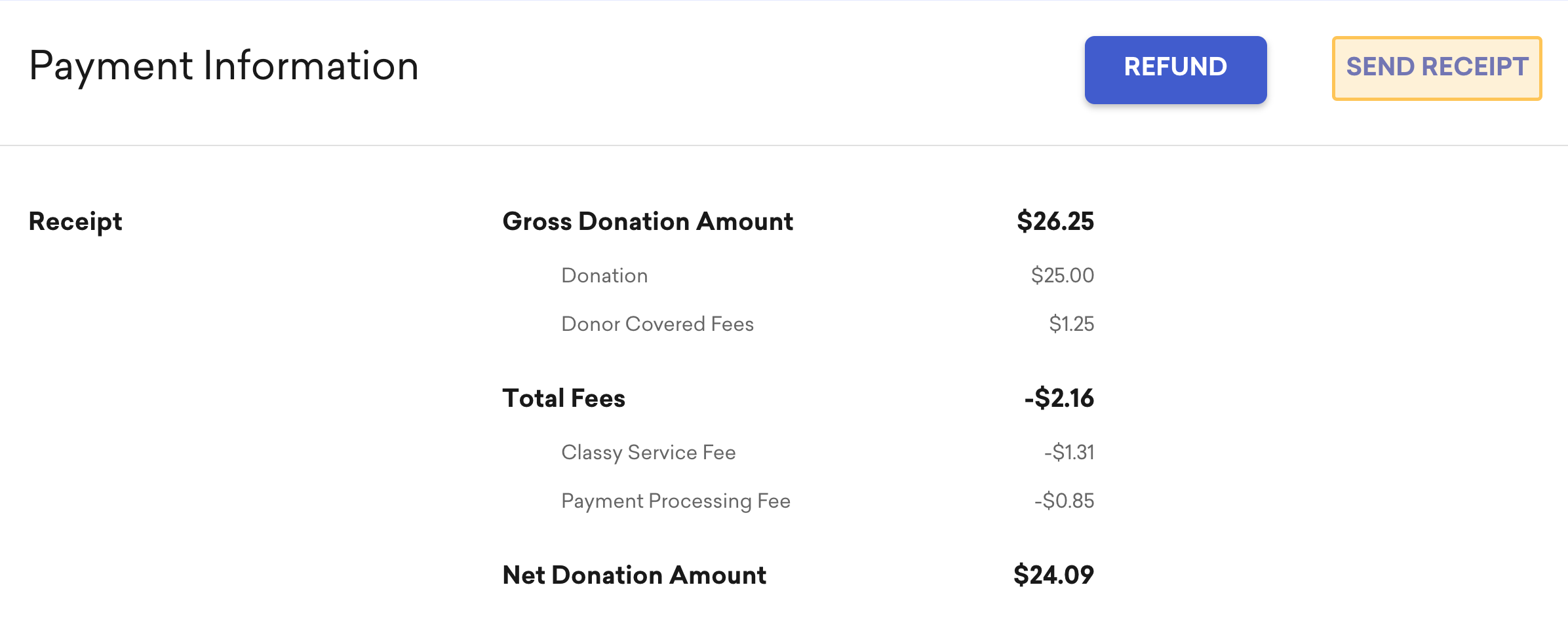 resend receipt option in Classy