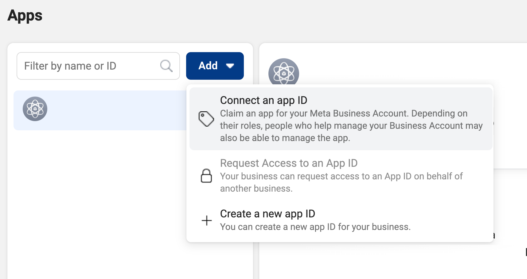 Connect an App ID dropdown