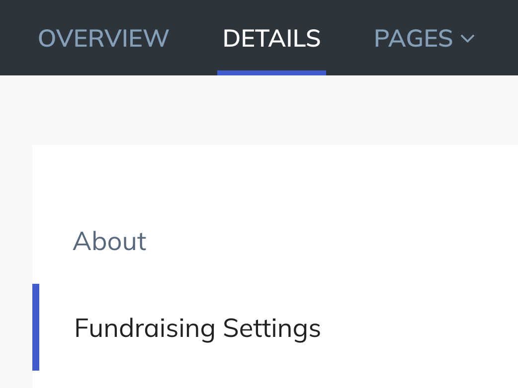 Screenshot of the fundraising settings in the campaign editor