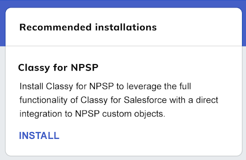 screenshot of the recommended installations window