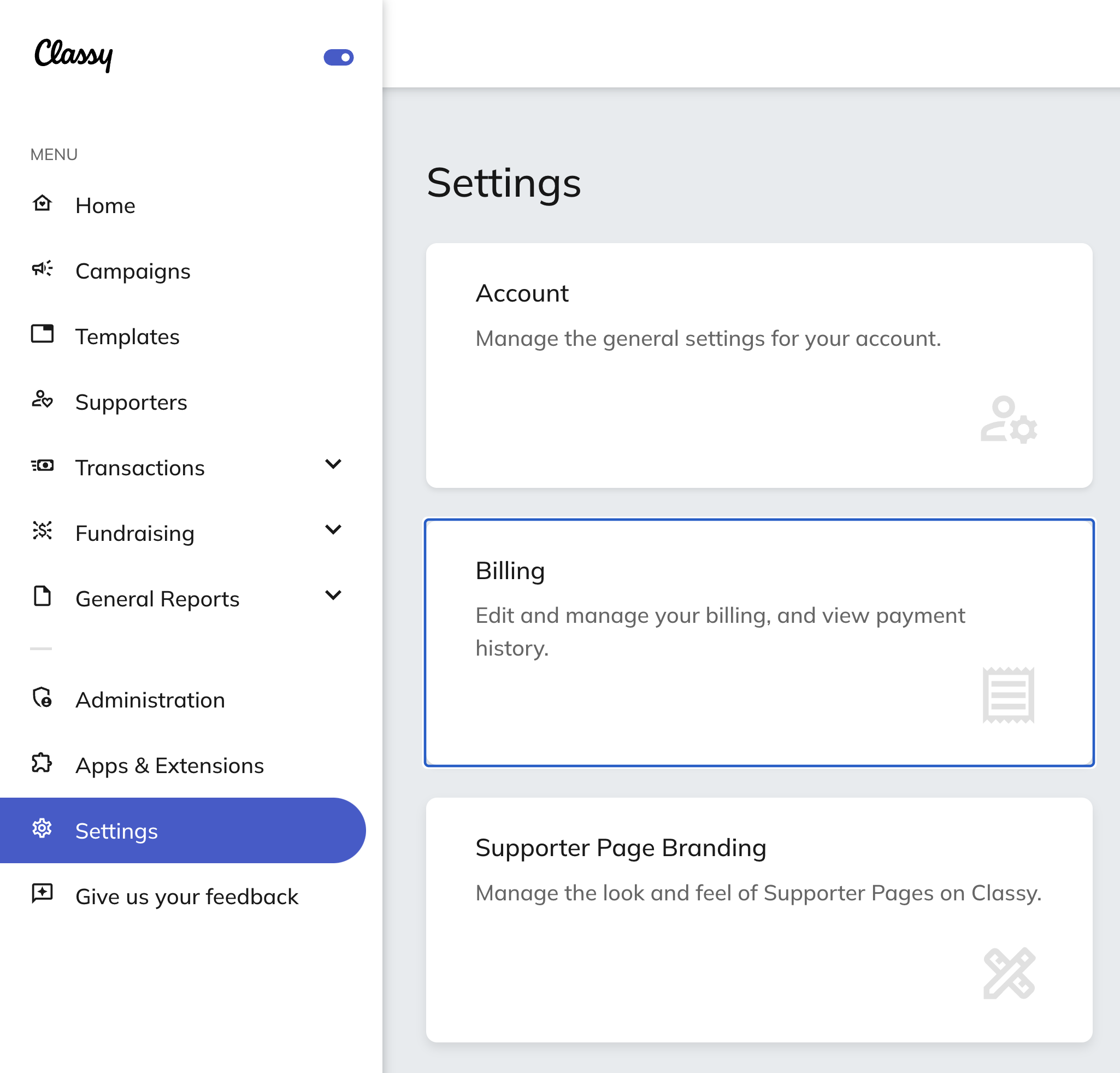 Billing settings
