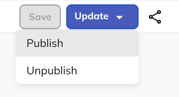 Save, update, and publish buttons in the header