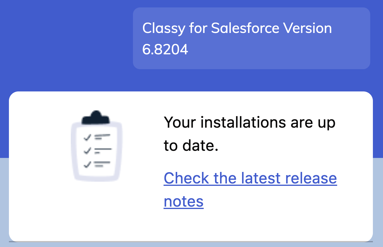 screenshot of an updated version of classy for salesforce