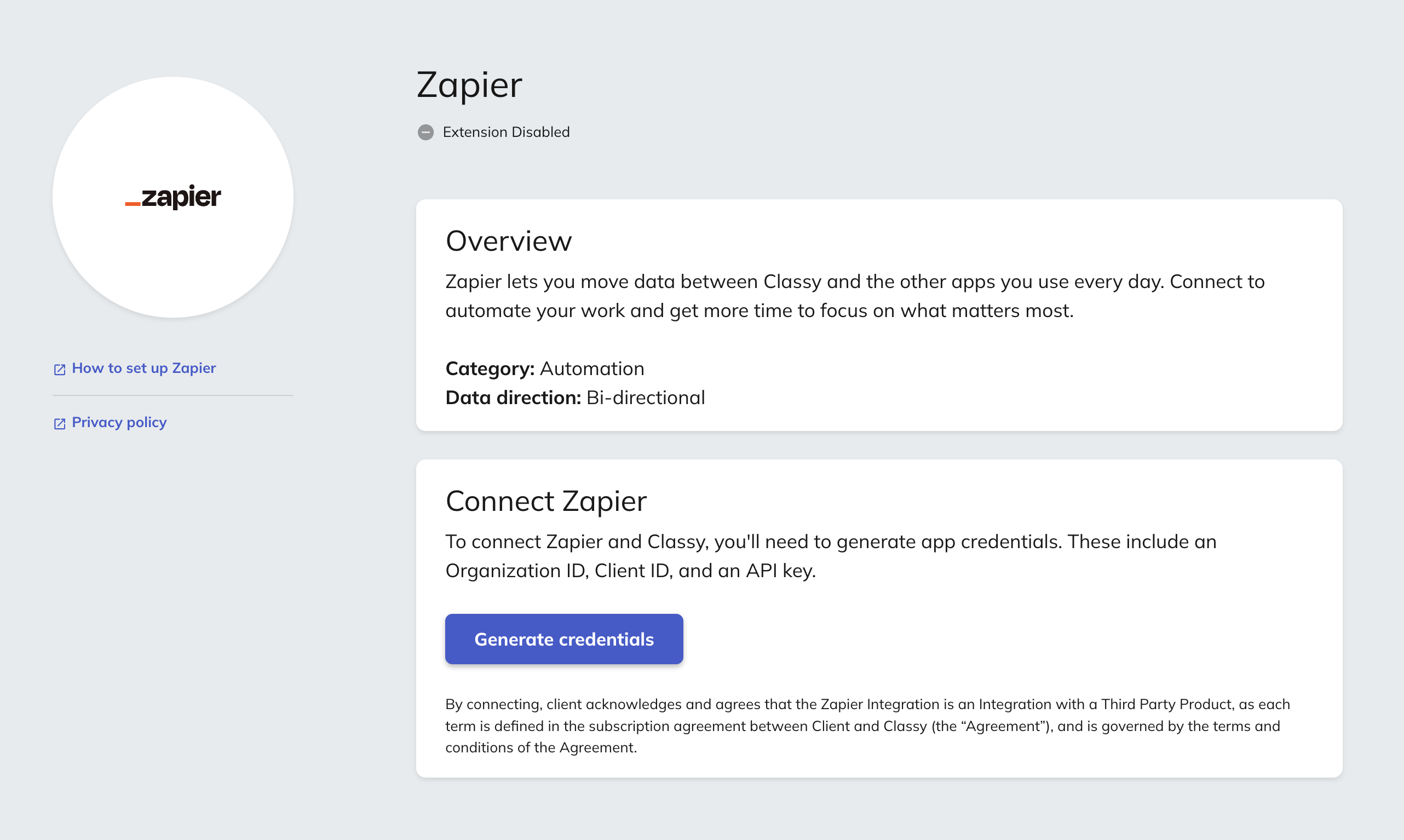 Zapier app in Classy
