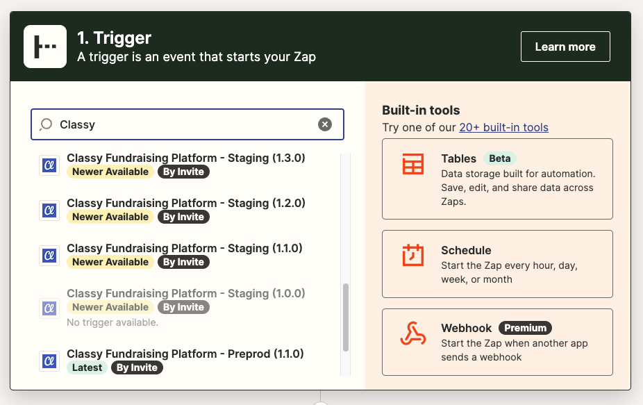 Create new trigger modal in Zapier