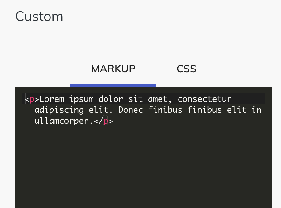 Screenshot of the custom code block options