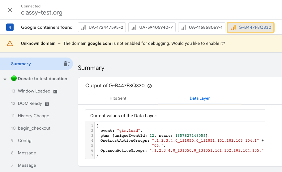 screenshot of google tag manager with one of the containers highlighted