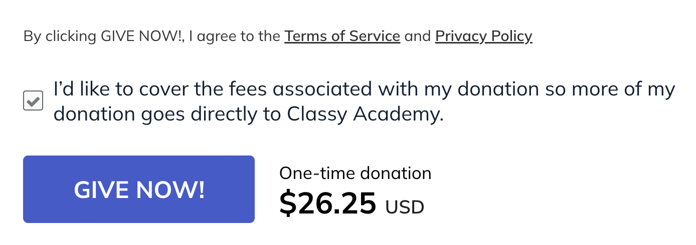 Donor covered fees checkbox on a donation page