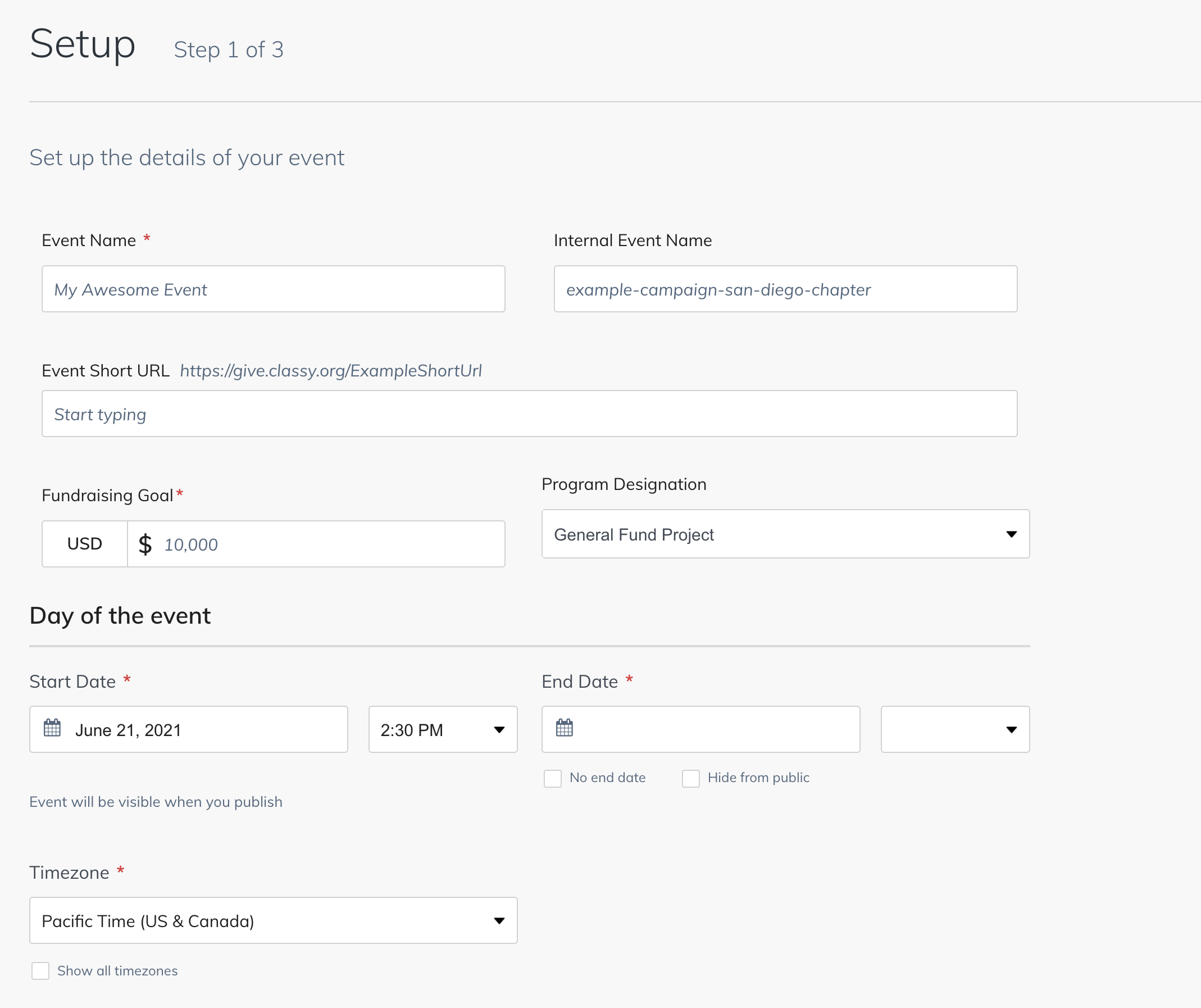 screenshot showing ticketed event details form