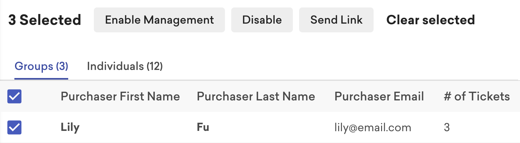 Options for turning on multiple group registrations and sending links.