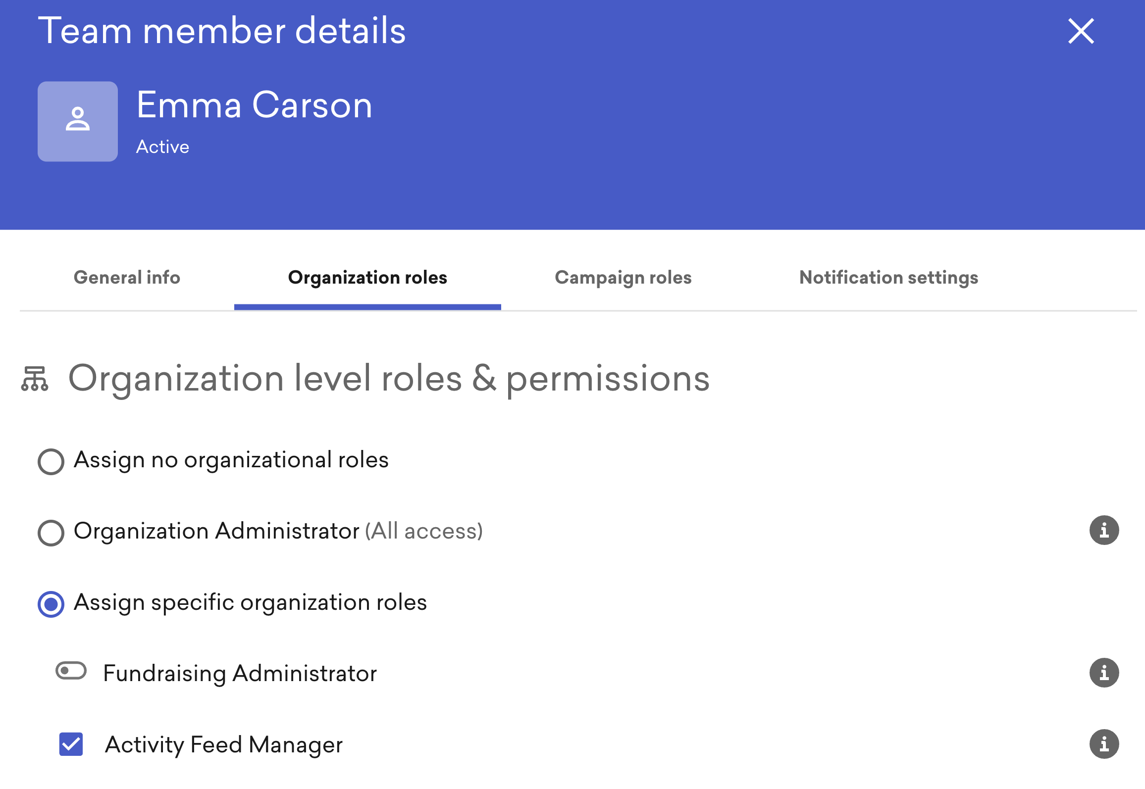 an image of the organization roles tab
