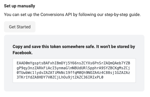 Screenshot of the Meta Conversion API page