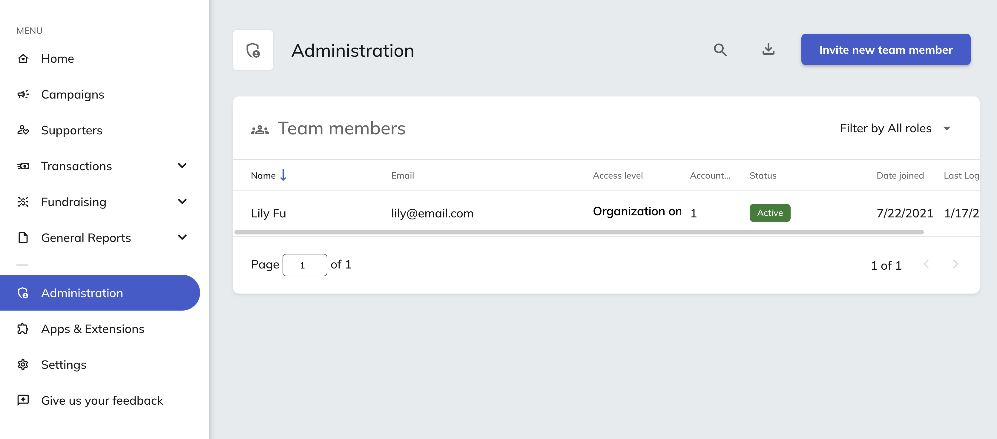 screenshot of classy administration settings