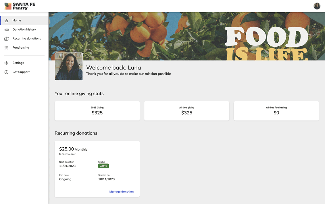 Example supporter page