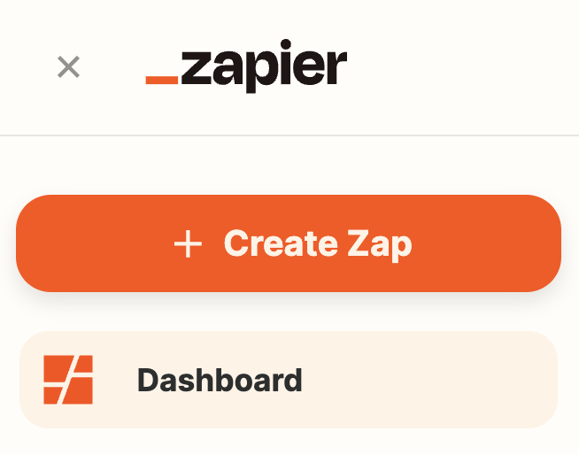 Create Zap button in Zapier