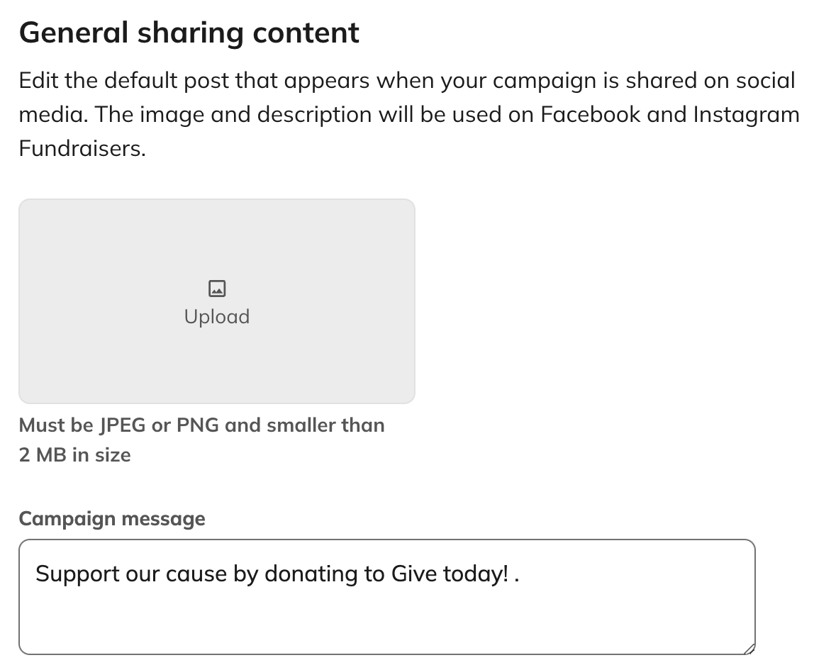 Screenshot of the general sharing content settings