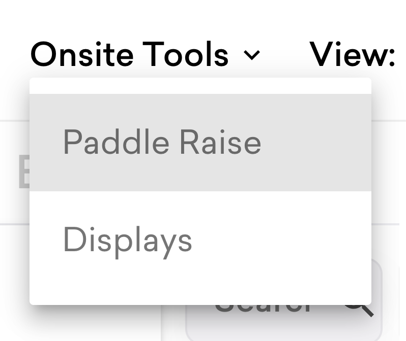Screenshot of the onsite tools drop-down menu