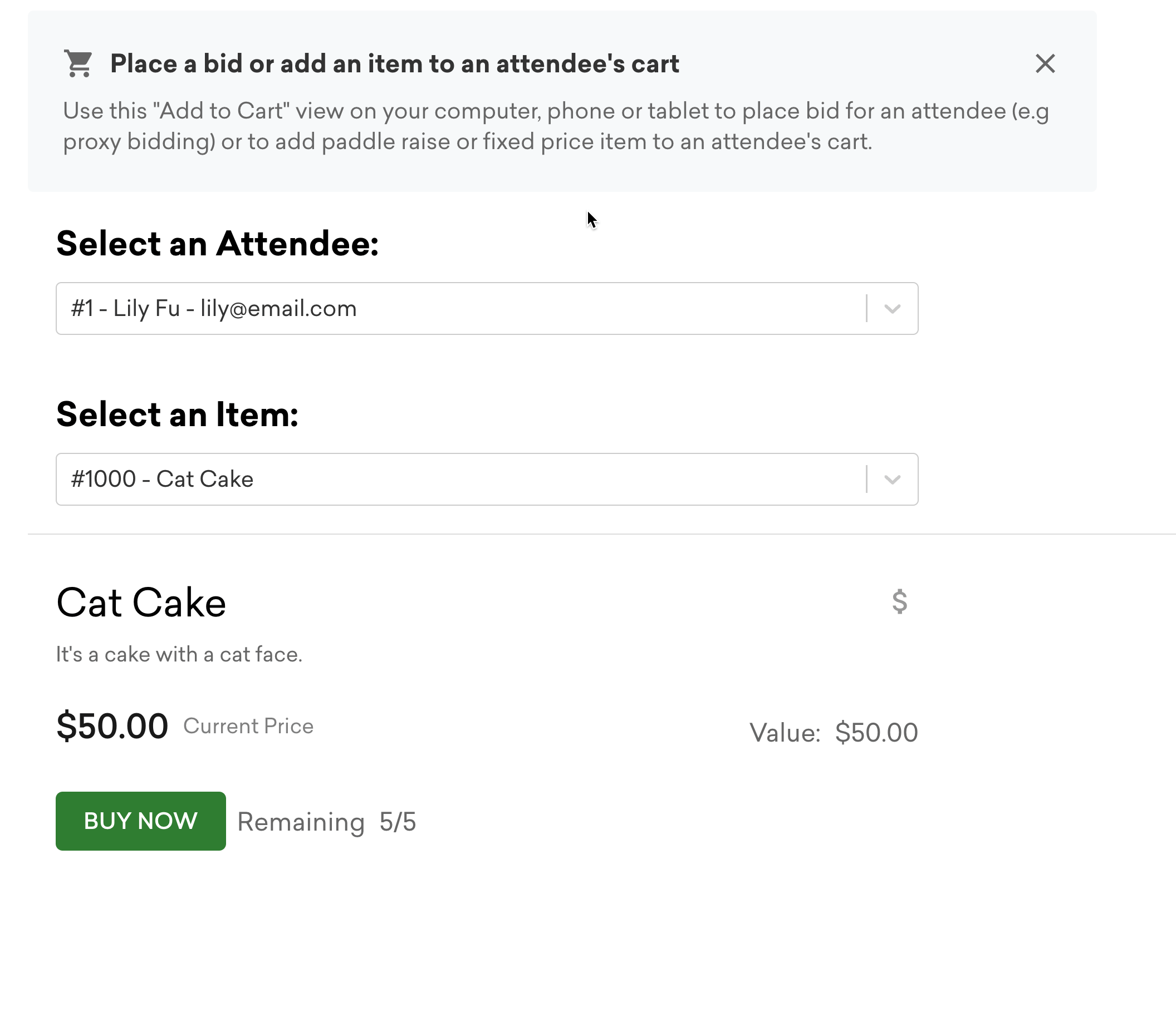 video of the add to cart selection process