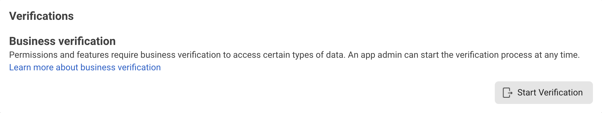 Business verification section in Meta